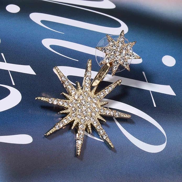 Starburst Jacket Earrings Gold Rhinestone Sun Earrings Front Back Studs Earrings Boho Celestial Earrings Jewelry for Women and Girls Gifts-Velvo Beauty
