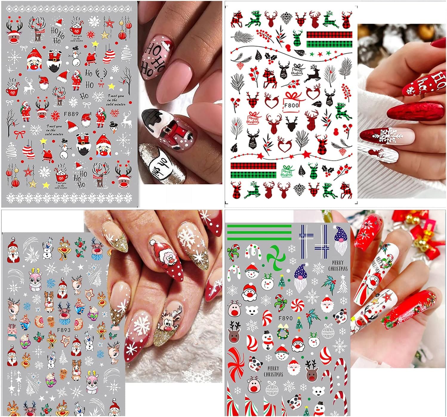10 Sheets Christmas Nail Art Stickers 3D Xmas Nail Decals Winter Snowflake Santa Claus Snowman Buffalo Plaid Reindeer Nail Stickers for Christmas Nail Designs Decorations Manicure Tips Charms-Velvo Beauty