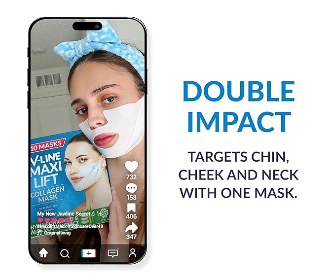 Stylia MaxiLift V-Line Lifting Collagen Face Mask – Enhanced Double Chin Reducer – Jawline Shaper Face Lifting Masks – Firming Neck Lift Collagen Mask – Chin Strap for Sleeping – Hyaluronic, Aloe 5PC-Velvo Beauty