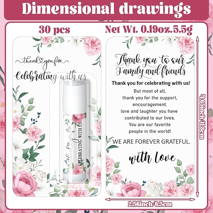 30 Pack Thank You Gift Lip Balm Bulk Bridal Shower Favors Bridal Shower Favor Lip Care Set Bachelorette Party Favors Baby Shower Favor Thank You Appreciation Gift for Guest Basket Gift Stuffer-Velvo Beauty