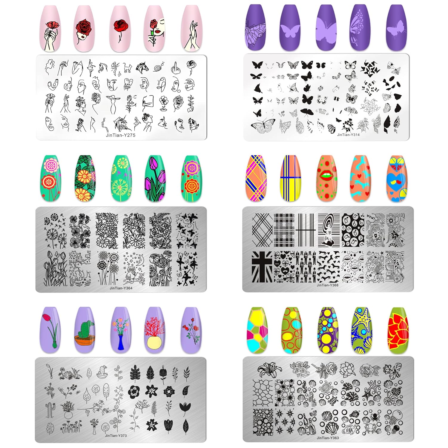 AddFavor Nail Stamper Kit - 6pcs Flower Lace Vine Stamping Plates with Silicone Stamper, Scraper & DIY Manicure Stencils-Velvo Beauty