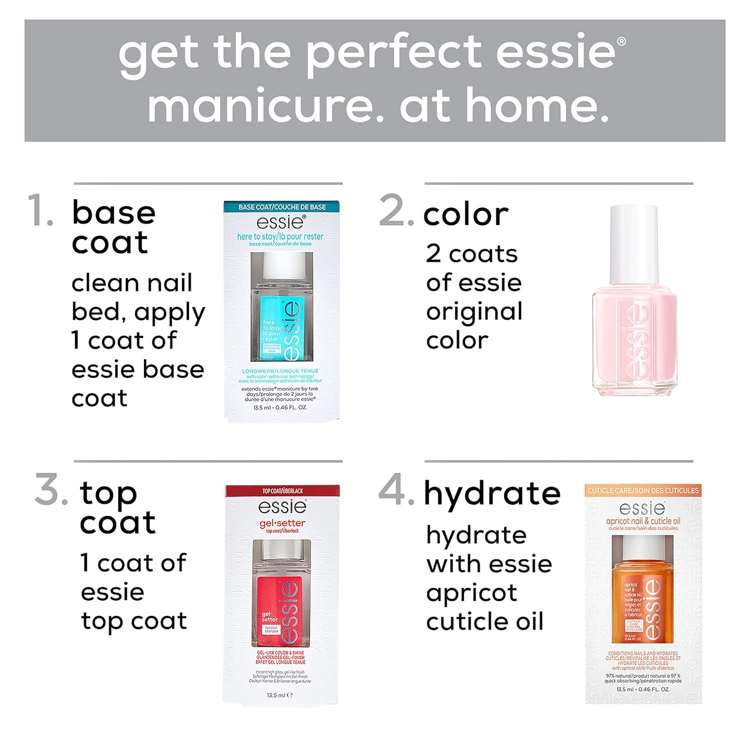 essie Nail Care, 8-Free Vegan, Good To Go Top Coat, fast dry and shine nail polish, 0.46 fl oz-Velvo Beauty