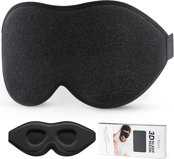 LitBear Sleep Mask for Side Sleeper Women Men, Eye Mask for Sleeping Light Blocking, 3D Contoured Cup Sleeping Mask, Soft Breathable Sleep Eye Mask with Adjustable Elastic Strap for Flight Nap-Velvo Beauty