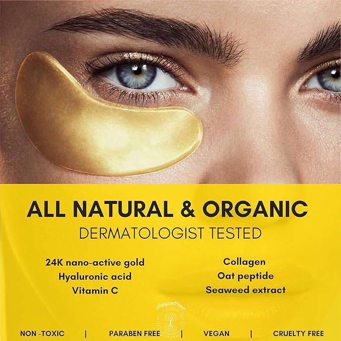 Under Eye Patches & Masks (18 Pairs) - All Natural Anti Aging Treatment for Bags, Puffiness, Wrinkles, & Dark Circles - 24K Gold, Collagen, Hyaluronic Acid, Hydrogel - Formulated in San Francisco-Velvo Beauty