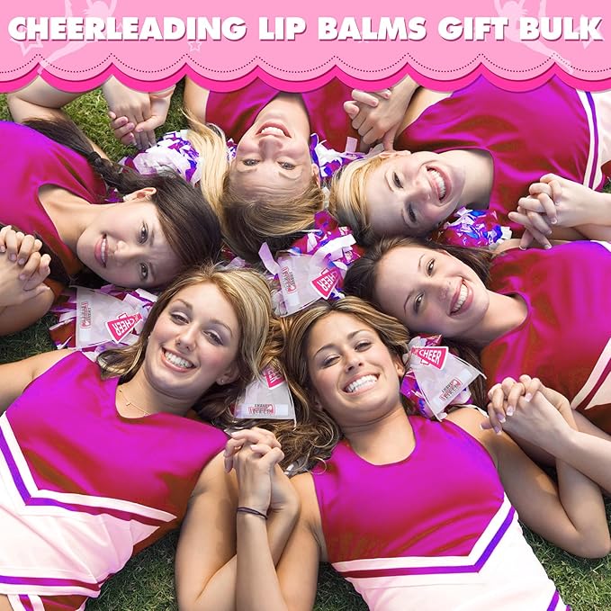 50 Sets Cheer Gifts Bulk 50 Cheer Lip Balm Bulk Moisturizing with 50 Organza Drawstring Gift Bags 50 tags Cheerleader Gifts Cheer Gifts Bulk for Team (Pink)-Velvo Beauty