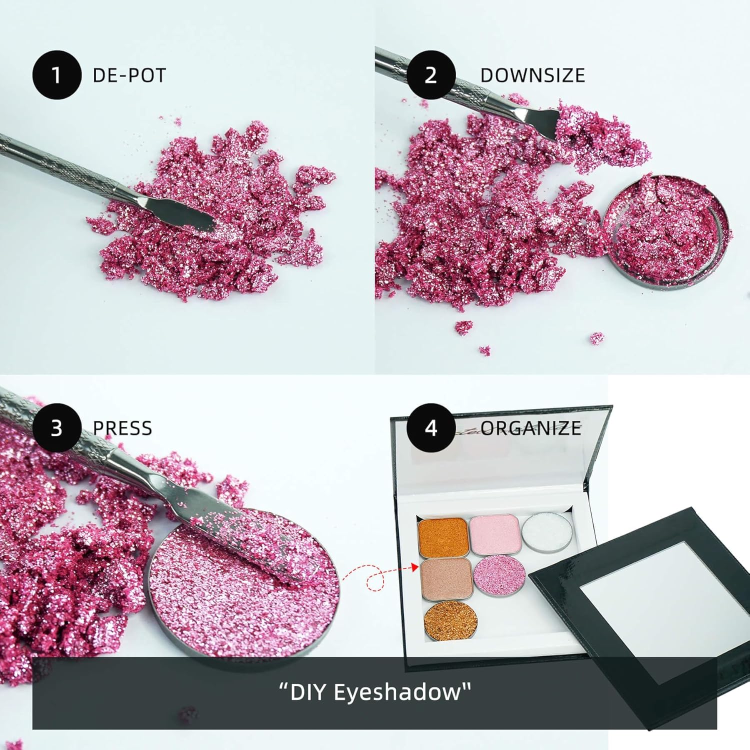 Small Empty Magnetic Makeup Palette with Mirror, Spatula, 20 Metal Stickers, Suitable for Eyeshadow Lipstick Blush Powder Highlighter and Contour (Black, Small)-Velvo Beauty