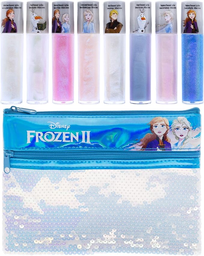 Townley Girl Disney Frozen 2 Anna and Elsa Lip Gloss Set with Sequin Bag, Ages 3+ (9 Pcs)-Velvo Beauty