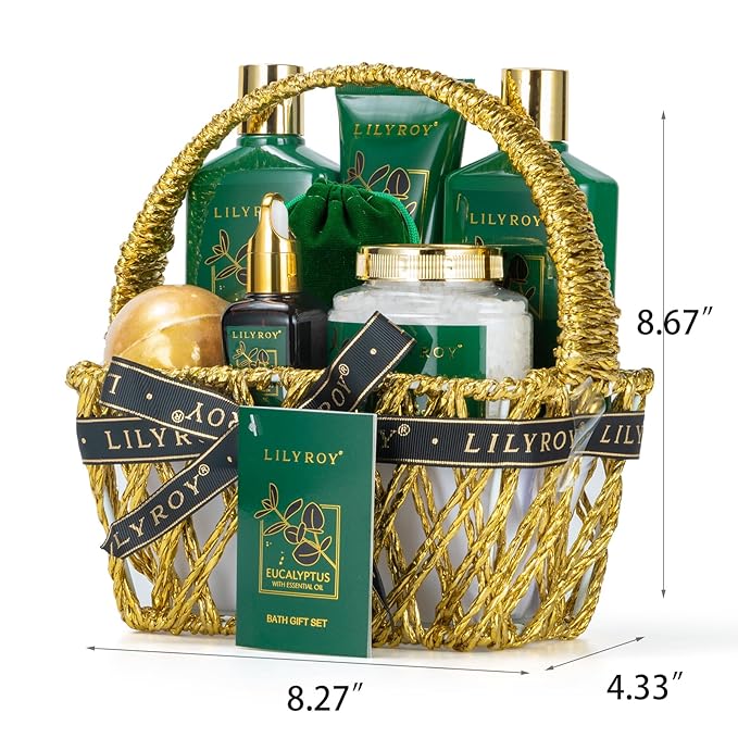 Mothers Day Spa Gift Basket for Women 9 Pieces Premium Eucalyptus Bath & Body Care Kit for Women & Men, Holiday Gift for Christmas, Valentine's Day, Father's Day, Birthday with Shower Gel & More-Velvo Beauty