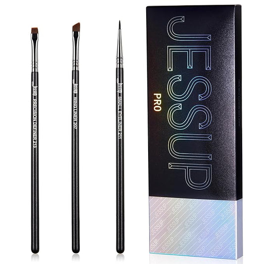 Jessup Eyeliner Brush Set, 3pcs Pro Precision Eyeliner Brushes Fine Point Angled Thin Gel Liquid Flat Winged Eye Liner Brush, Black T346-Velvo Beauty