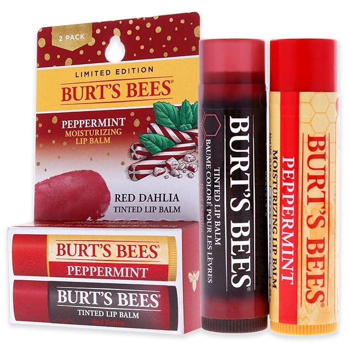 Burts Bees Burts Bees Lip Balm Kit Unisex Lip Balm Peppermint, Red Dahlia Tinted, 0.15 Ounce (Pack of 2)-Velvo Beauty