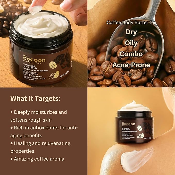 Cocoon Dak Lak Face Polish, Body Polish & Body Butter Combo. 100% Vegan Exfoliating Scrub for Smooth & Glowing Skins | Reduce Stretch Marks, Acne & Cellulite | Gift for Coffee Lovers (6.76 fl oz each)-Velvo Beauty