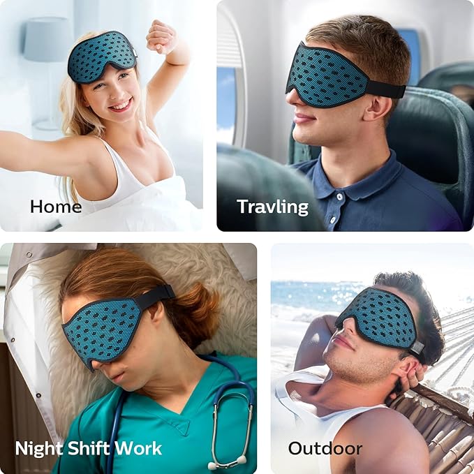 LitBear Breathable Sleep Mask, 3D Eye Mak Sleep for Side Sleepers Women Men, Light Blocking Sleeping Mask with Adjustable Strap, Soft Lightweight Eye Cover for Travel, Night Work, Nap, Office - Blue-Velvo Beauty