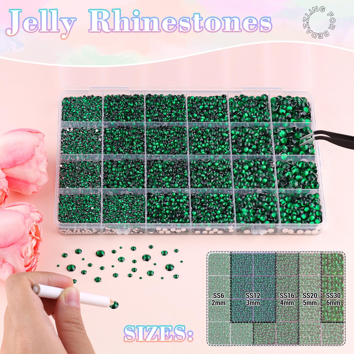 25000Pcs Resin Rhinestones with B7000 Jewelry Glue for Crafting, Dark Green 2-6mm Non Hotfix Flatback Gems, Bedazzling Crystal for DIY Crafts Clothing Tumblers Mugs Shoes Fabric Decor Nail Art-Velvo Beauty