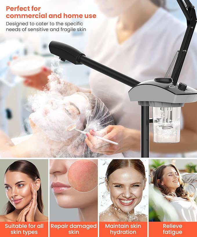 TASALON Professional Facial Steamer with 5X Magnifying Lamp, 2-in-1 Esthetician Steamer on Wheels with Ozone and Hot Mist, Ionic Facial Steamer for Facial Deep Cleaning and Moisturize-Velvo Beauty