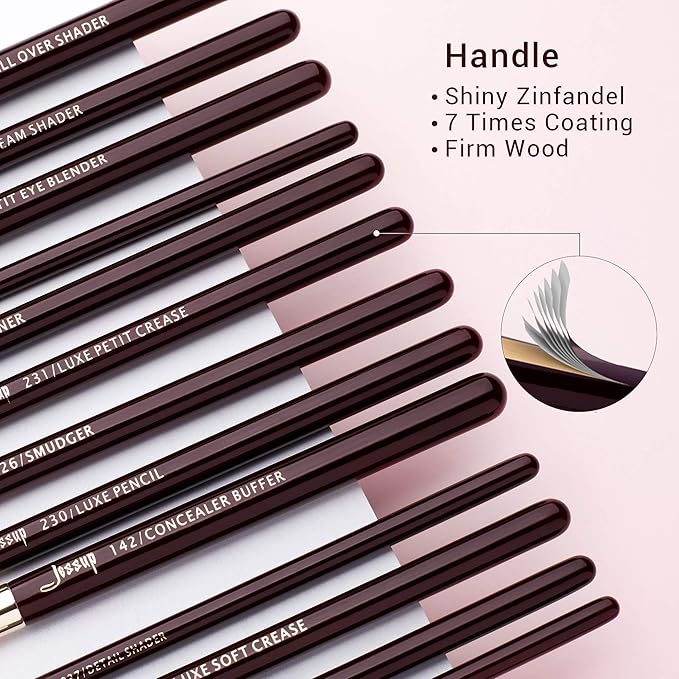 Jessup Professional Eye Makeup Brushes Set Natural-Synthetic 15pcs for Eyeshadow Blending Concealer Eyeliner Eyebrow, Zinfandel T284-Velvo Beauty