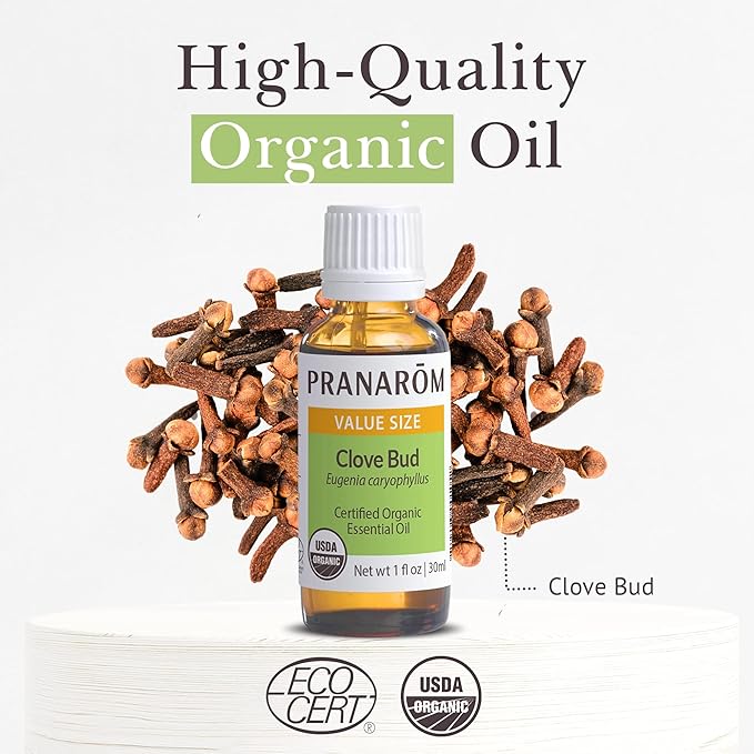 Pranarom USDA Certified Organic Clove Essential Oil (30ml), 100% Pure Undiluted Therapeutic Grade from Sri Lanka & Madagascar for Aromatherapy, Diffuser, Immune Support, DIY Cleaning, Warm Scent-Velvo Beauty
