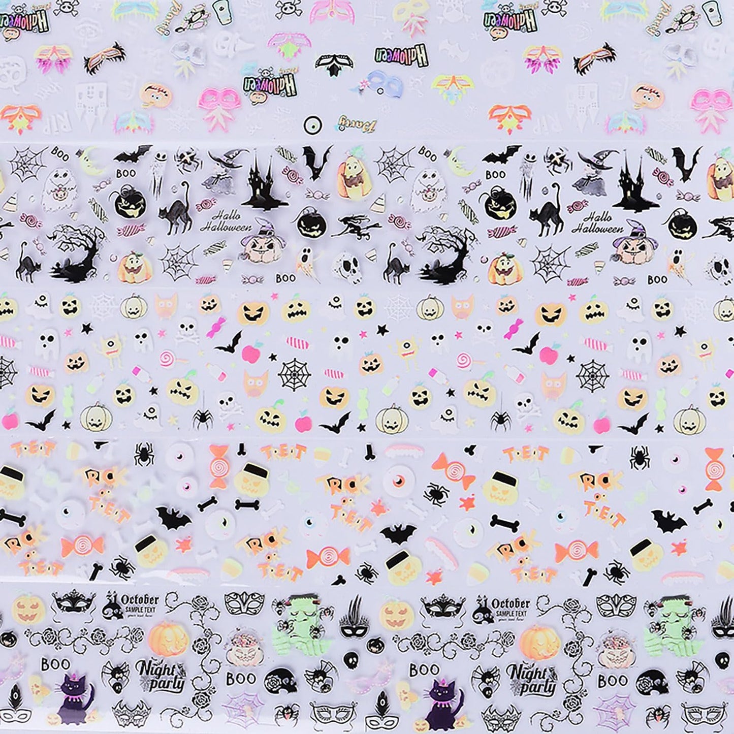 Halloween Nail Foils Transfers - Ghost Pumpkin Skull Bat Spider Web Black Cat Design, Gold & Holographic Foil Stickers for Nail Art, Manicure Decals for DIY Acrylic Nails, 10 Sheets-Velvo Beauty