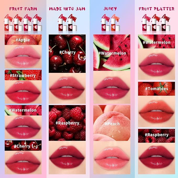 Lip Tint Stain Set, Korean Water Tint Lightweight Non-sticky, Waterproof Long Lasting Liquid Blush & Lip Stain, Transfer-Proof, Matte Finish Lip Color Makeup (fruit platter)-Velvo Beauty