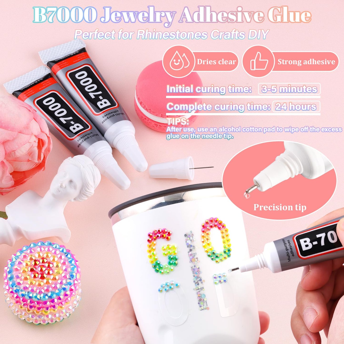 12600Pcs Resin Rhinestones with B7000 Jewelry Glue for Crafting, Multicolors 4mm Non Hotfix Flatback Gems, Bedazzling Crystal for DIY Crafts Clothing Tumblers Mugs Shoes Fabric Decor Nail Art-Velvo Beauty