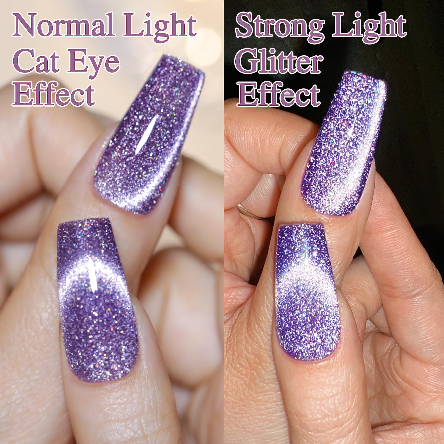 Double Rhythm Cat Eye Gel Polish with Magnet 15ML Jelly Glass Holographic Glitter Shimmer Translucent Sheer Color Magnetic Gel Polish Salon DIY at Home (Dark Purple-MC1066)-Velvo Beauty