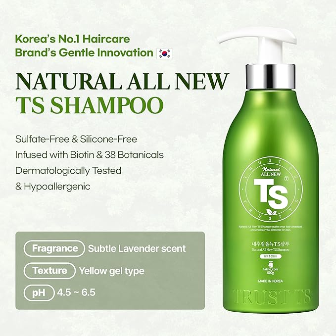 TS Natural All New TS Shampoo | Korean Shampoo for Sensitive Scalp | Hair & Scalp Care with Salicylic Acid and Natural Ingredients | Sulfate-Free Dandruff & Itchy Scalp Relief (16.9 Fl Oz / 500mL)-Velvo Beauty
