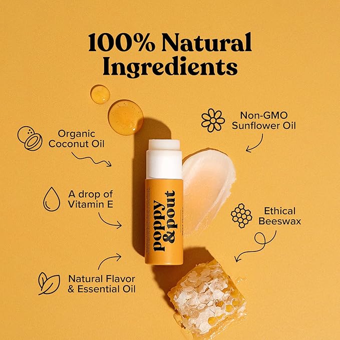 Poppy & Pout Wild Honey Jumbo Lip Balm | All Natural Lip Balms & Moisturizers | Hydrates with Beeswax, Vitamin E, Organic Coconut Oil | Cruelty-Free | Lip Balm in Recyclable Cardboard Tube-Velvo Beauty