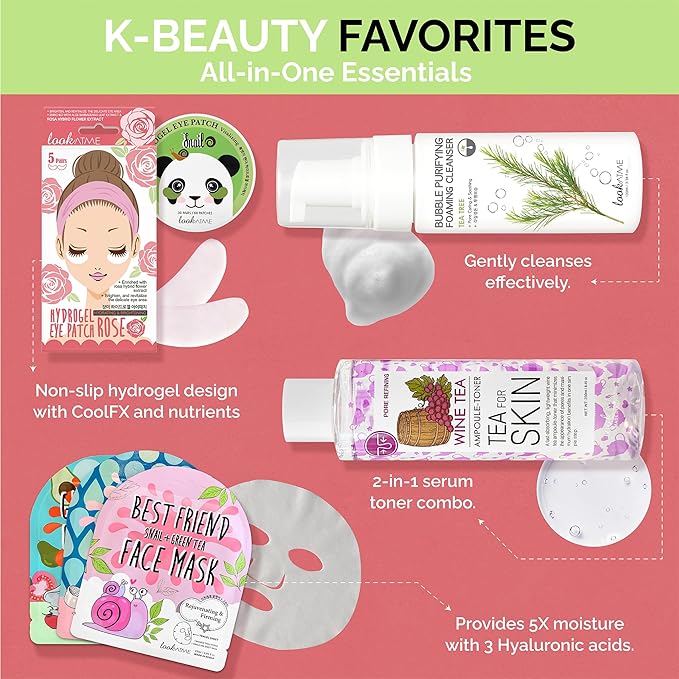 Korean Skin Care Set - Simplified Kbeauty Skincare Kits - Asian Skincare Facial Kit & Sets with Water Based Cleanser, Essence Toner, Under Eye Patches, Face Mask Sheets, Self Care Gifts For Women-Velvo Beauty