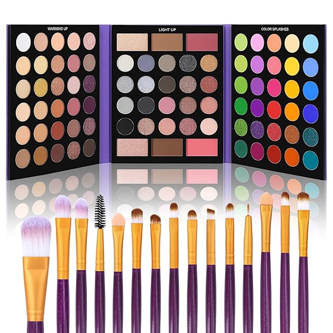 UCANBE 86 Colors Nude Eyeshadow Palette with 15pcs Makeup Brushes Set, Matte Glitter Long Lasting Highly Pigmented Waterproof Colorful Eye Shadow Contour Blush Powder Highlighter All in One-Velvo Beauty