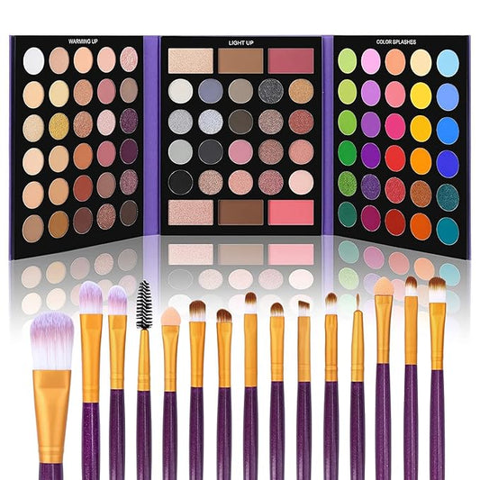 UCANBE 86 Colors Nude Eyeshadow Palette with 15pcs Makeup Brushes Set, Matte Glitter Long Lasting Highly Pigmented Waterproof Colorful Eye Shadow Contour Blush Powder Highlighter All in One-Velvo Beauty