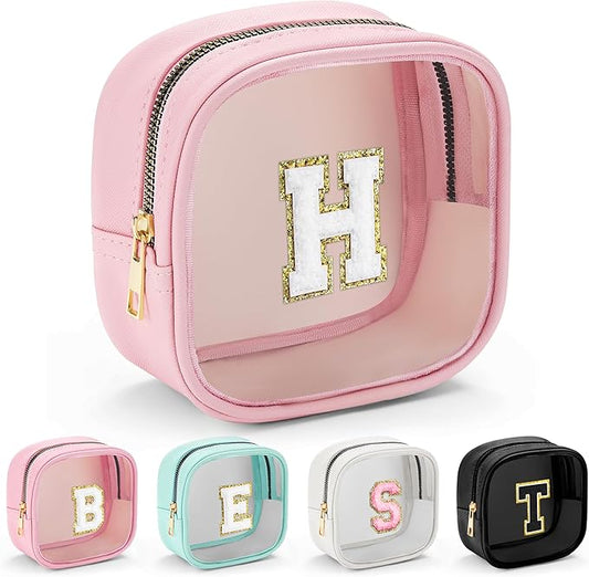 YOOLIFE Initial Make Up Bag Travel Toiletry Bag, Clear Makeup Bag Preppy Cosmetic Bags Organizer Travel Essentials Gifts for Women Teen Girlfriend Teacher Mom Birthday Mothers Day Gifts-Velvo Beauty