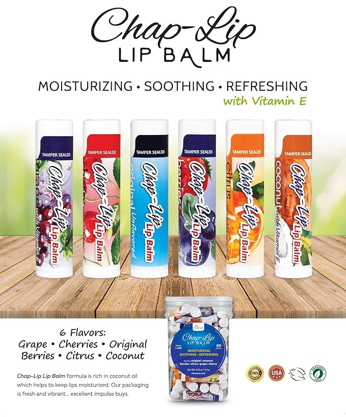 Vitamin E Lip Balm with Coconut Oil - Lip Moisturizer Treatment - Soothing, & Refreshing, Total Hydration Treatment & Lip Therapy - Assortment of 6 Refreshing Flavors, 60 Count-Velvo Beauty