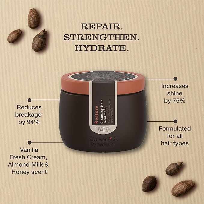 Tweak’d by Nature - Restore Cleansing Hair Treatment, Hair Mask for Damaged Hair, 5-in-1, Strengthens and Nourishes Dry Hair for Silky and Soft Feel, Cruelty Free (8 ounces)-Velvo Beauty