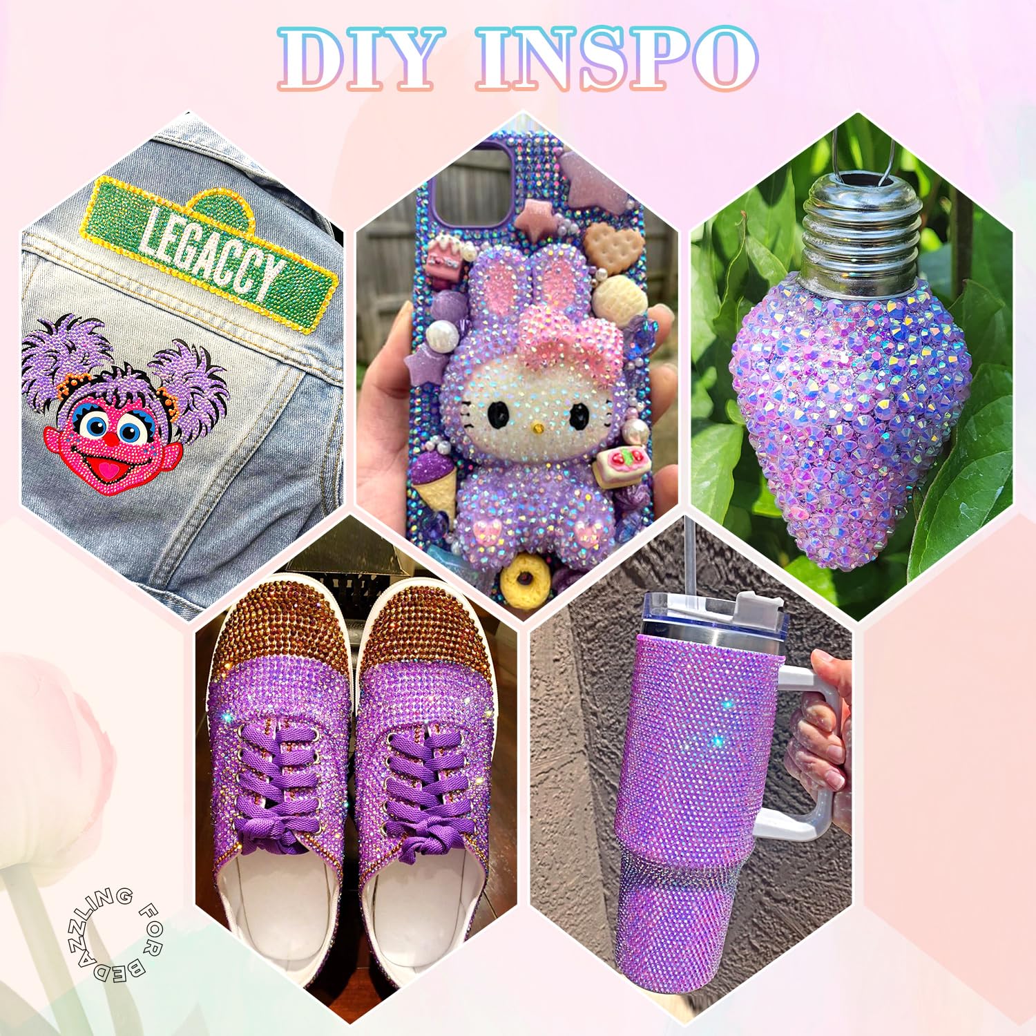 25000Pcs Resin Rhinestones with B7000 Jewelry Glue for Crafting, Lavender Purple AB 2-6mm Non Hotfix Flatback Gems, Bedazzling Crystal for DIY Crafts Clothing Tumblers Mugs Shoes Fabric Decor Nail Art-Velvo Beauty