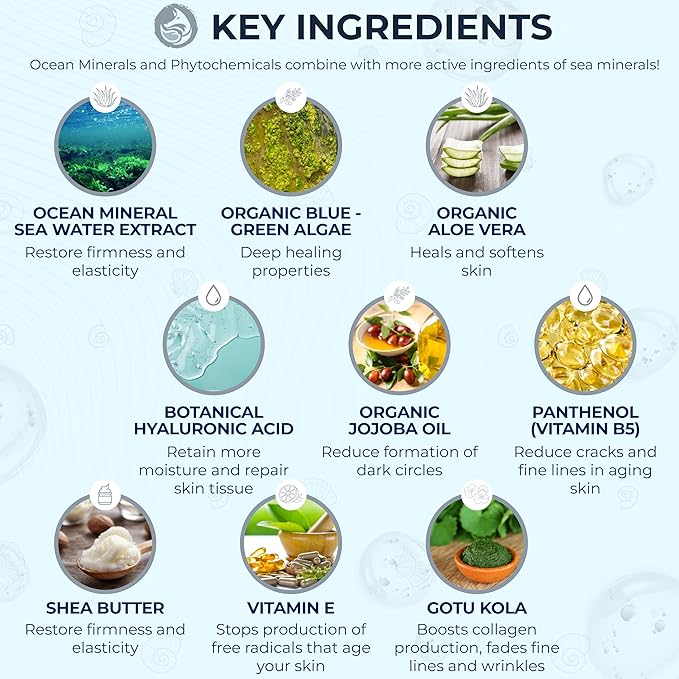 Ocean Mineral Facial Moisturizer - Vegan - Natural & Organic Face Lotion for Women Daily Use - Sensitive Oily Dry and Other Skin Types - Anti Aging Hydrating - Seaweed Bio-Complex 2 oz-Velvo Beauty