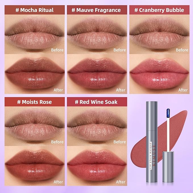 KIMUSE Lip Stain Masque: Peel Off Lip Stain Long Lasting Waterproof 12HR Transfer Proof & Hydrating Tint, Instant Lip Color With Natural Matte Effects, Vegan & Easy To Use-Velvo Beauty