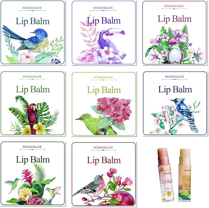 CRASPIRE Lip Balm Labels 80pcs Homemade Lip Balm Labels 2” Clear Lip Balm Labels for Tubes Printable Waterproof Lip Balm Stickers Labels for Lip Balm Handcream Candle Container（Flowers and Birds）-Velvo Beauty