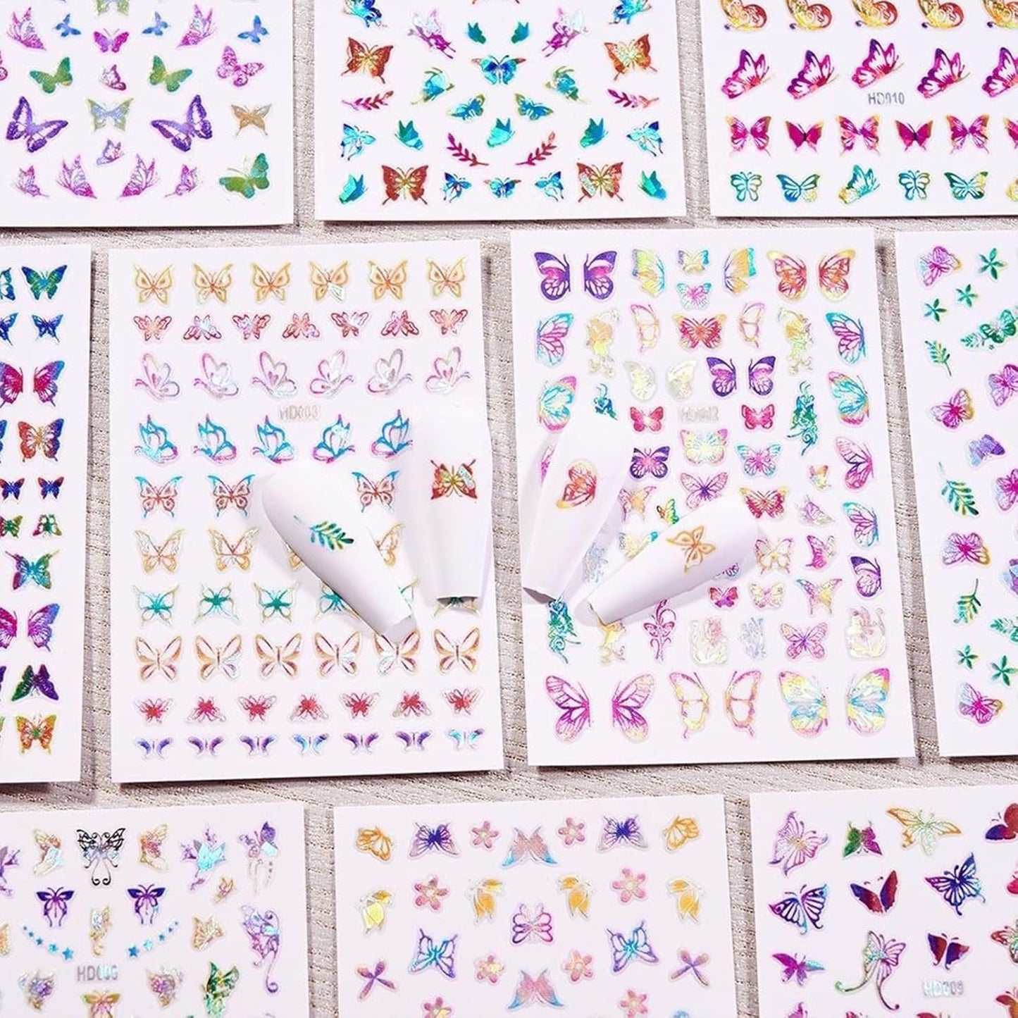 16 Sheets Butterfly Nail Art Stickers 3D Colorful Butterfly Self-Adhesive Design Nail Decals Pegatinas Uñas Holographic Laser Butterfly Nail Supplies for Women Acrylic Nail Art Decoration Accessories-Velvo Beauty