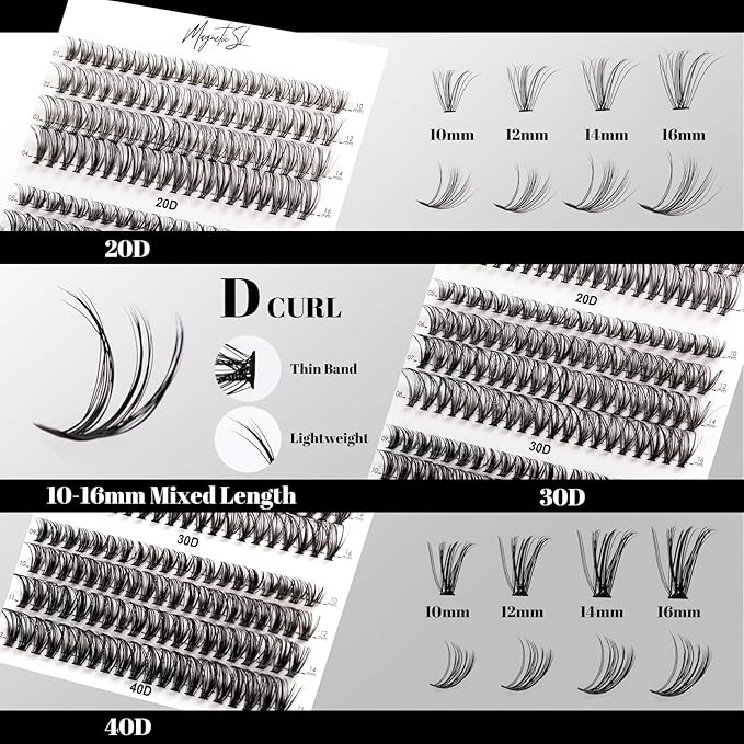 Lash Clusters 480 Clusters D Curl 10-20mm False Eyelash 60D 80D 100D Thick Eyelash Extension 20D 30D 40D Individual Eyelashes Multi-Style DIY Lash Extensions for Beginners(20D-100D-D, 10-20MIX)-Velvo Beauty