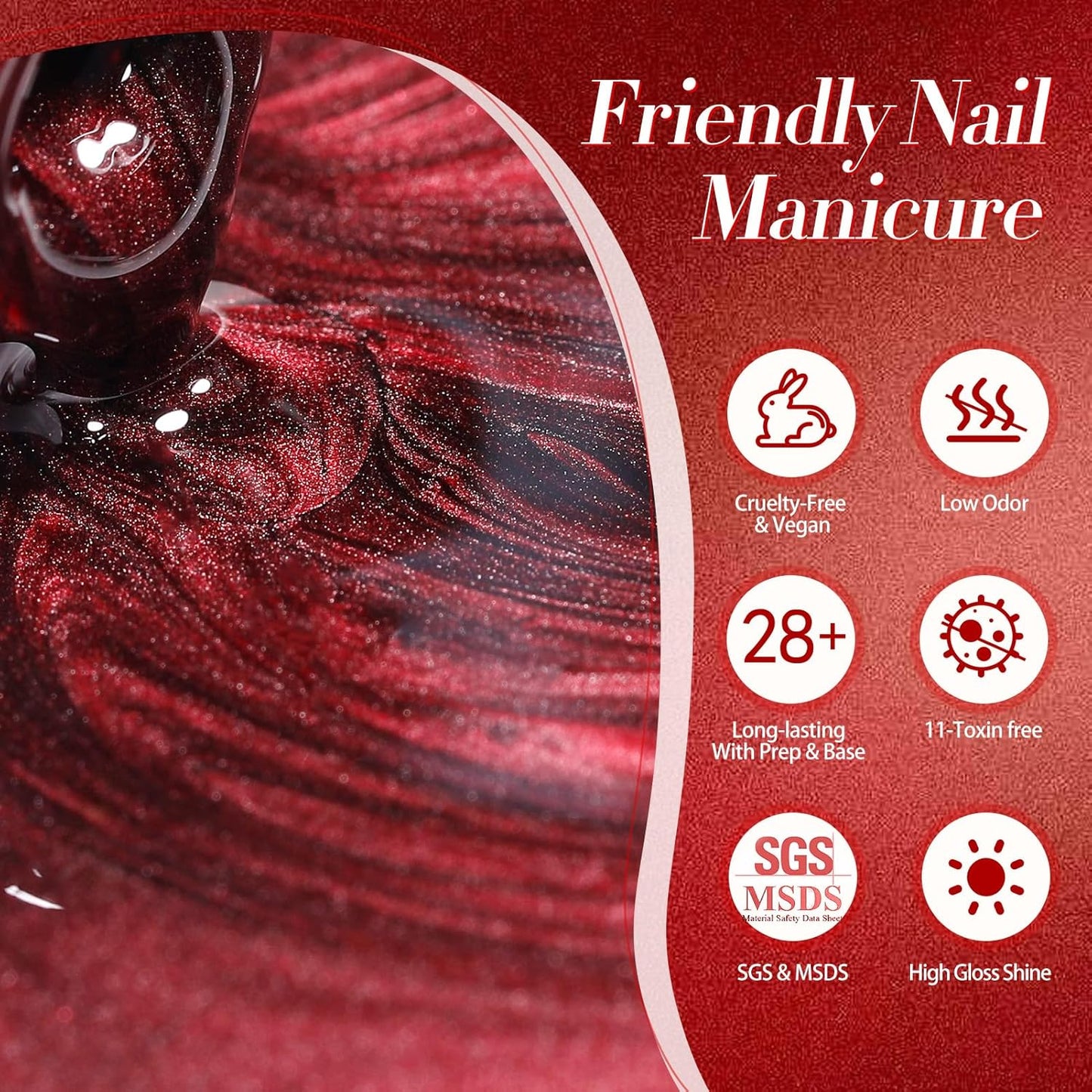 Born Pretty Red Cat Magnetic Gel Nail Polish, Black Red Glass Gel Polish Halloween Cat Magnetic Nail Polish Nail Art Manicure Salon DIY at Home 15ML-Velvo Beauty