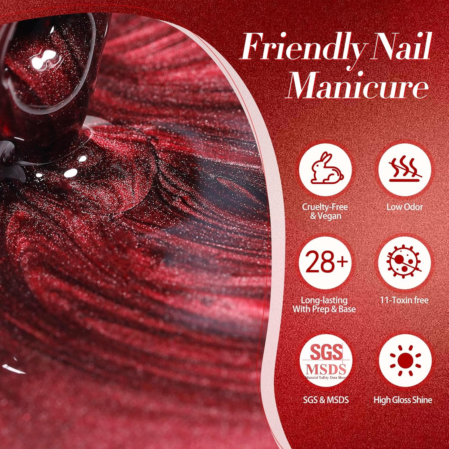 Born Pretty Red Cat Magnetic Gel Nail Polish, Black Red Glass Gel Polish Halloween Cat Magnetic Nail Polish Nail Art Manicure Salon DIY at Home 15ML-Velvo Beauty