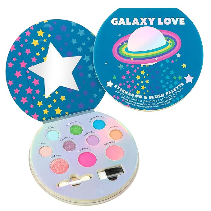 Expressions 10 Color Eyeshadow Palette & Blush Makeup Novelty Beauty Set, Fold Out Compact with Mirror, Washable, Non-Toxic,Galaxy Love Glisten & Glitter Makeup Palette-Velvo Beauty