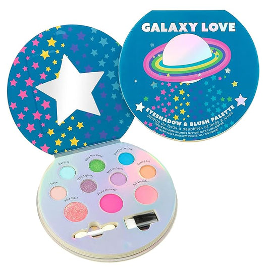 Expressions 10 Color Eyeshadow Palette & Blush Makeup Novelty Beauty Set, Fold Out Compact with Mirror, Washable, Non-Toxic,Galaxy Love Glisten & Glitter Makeup Palette-Velvo Beauty