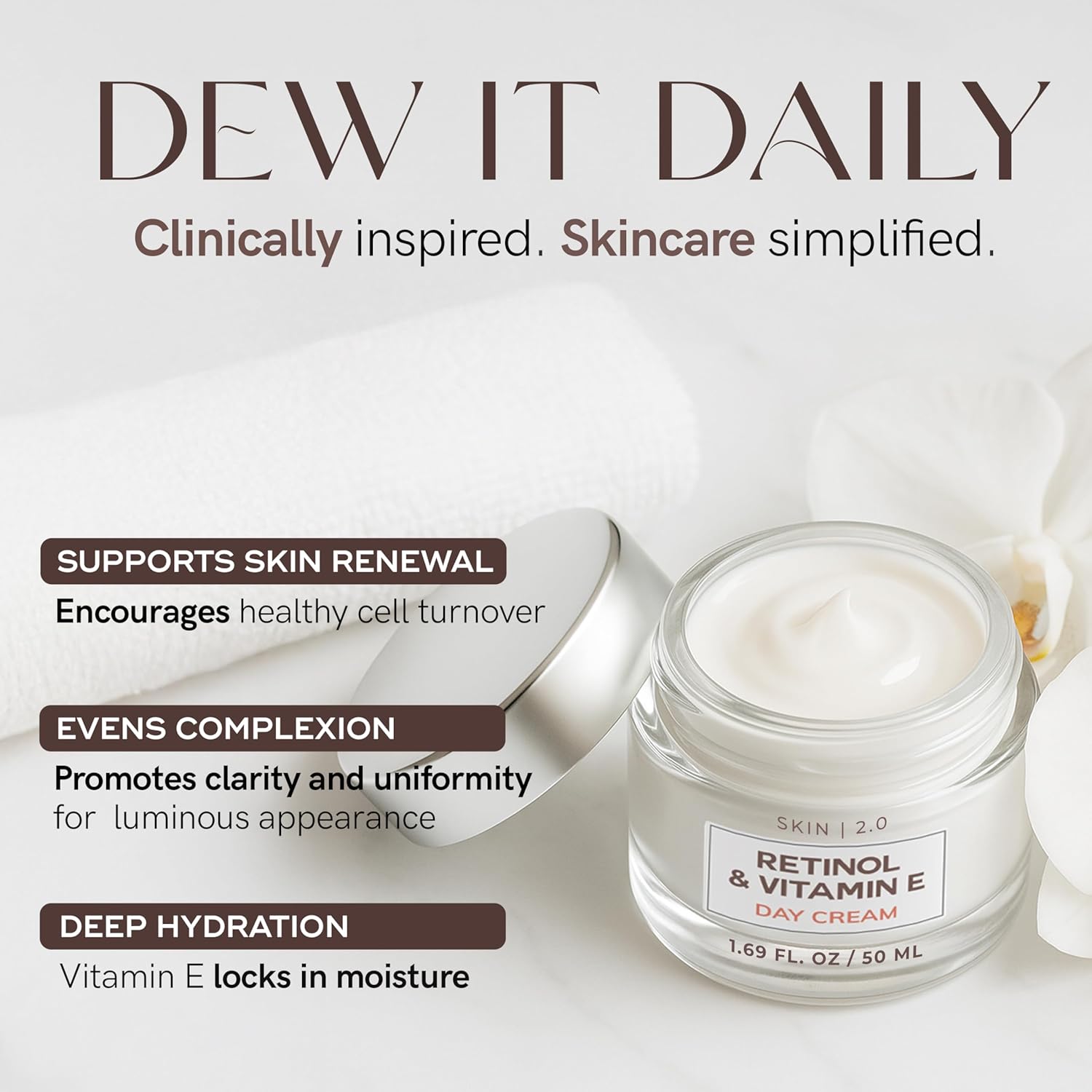 Retinol & Vitamin E Face Moisturizer - Dermatologist Tested, Hydrating, Restores Sun-Damaged Skin, Anti-Aging - Reduces Acne Scars, Clean Beauty, Cruelty-Free Korean Skincare - 1.69 Fl oz-Velvo Beauty