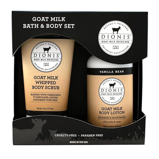 Dionis - Goat Milk Skincare Vanilla Bean Scented Sugar Scrub & Lotion Set (6 oz and 8.5 oz) - Made in the USA - Cruelty-free and Paraben-free-Velvo Beauty