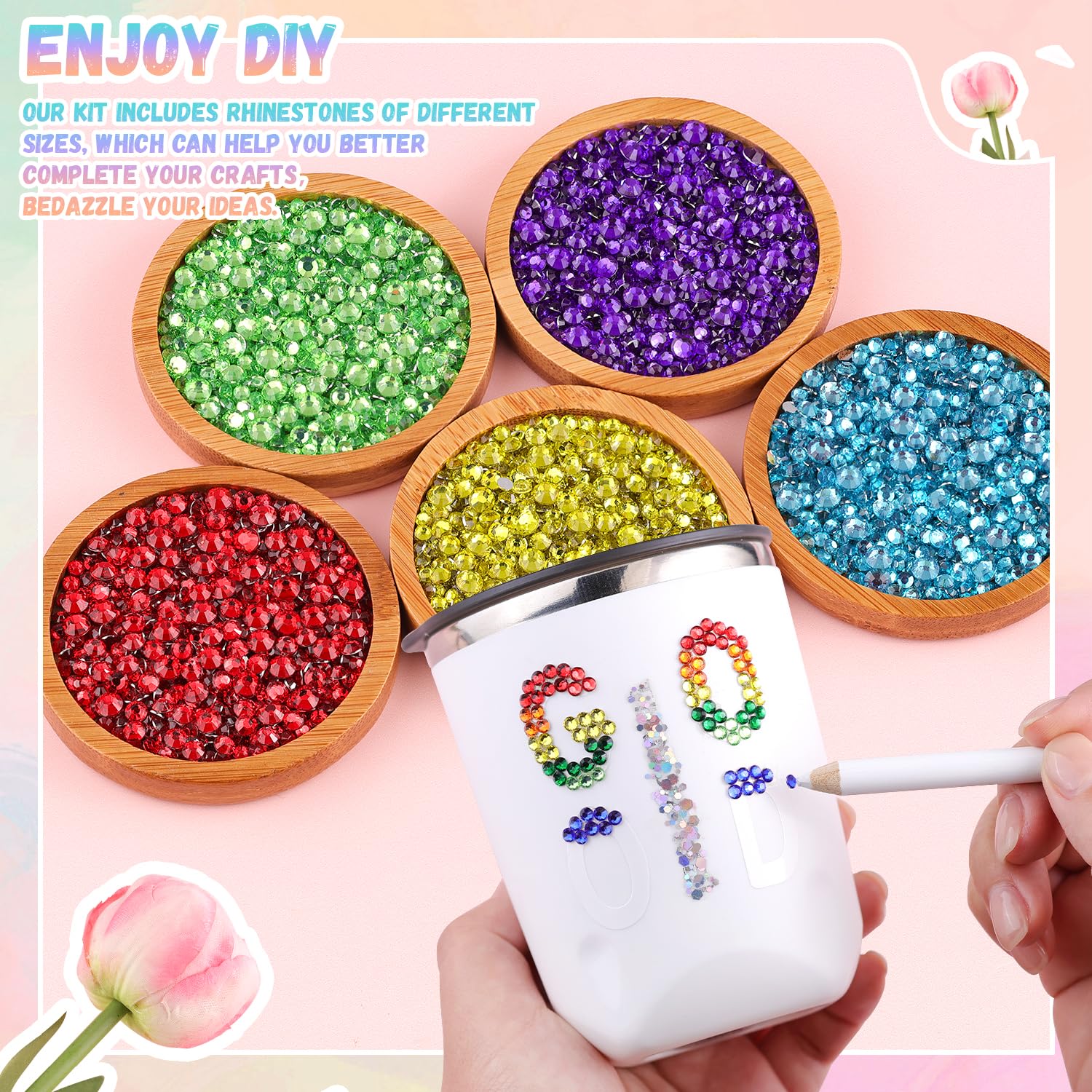 22000Pcs Resin Rhinestones for Bedazzling with 3Pcs B7000 Jewelry Glue, Multicolor 2/3/4mm Flatback Gems Rhinestones for Crafting, Clothing Tumblers Mugs Shoes Fabric Decor Nail Art-Velvo Beauty