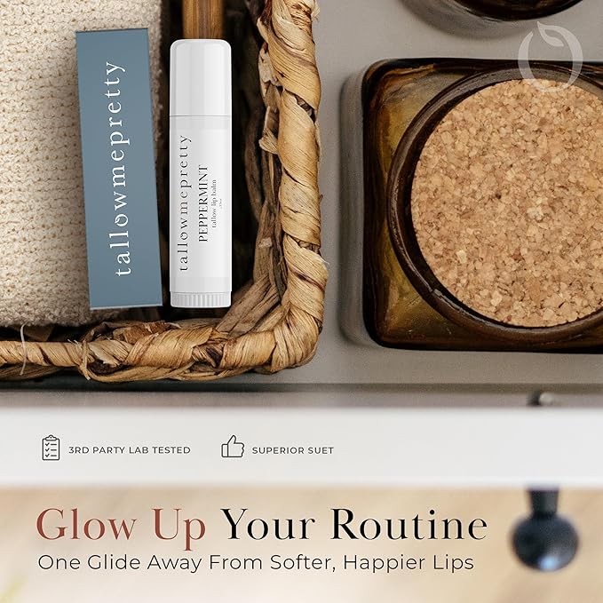 Peppermint Lip Balm, Ultra-Soothing, Deeply Hydrating Tallow Lip Balm with Grass Fed Beef Tallow, Beeswax, Jojoba Oil & More, Non Toxic Lip Care, Made in the USA, 0.15 Oz.-Velvo Beauty