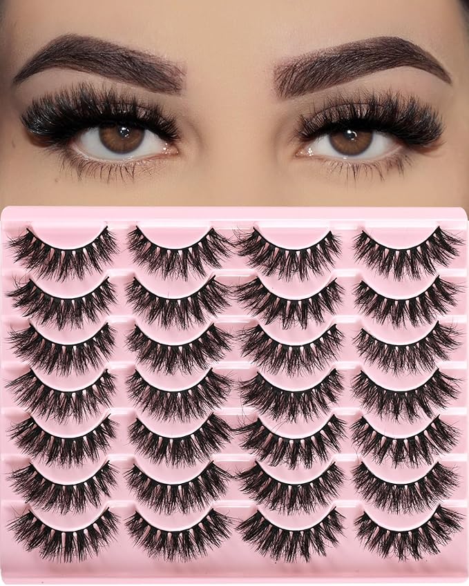 FARRED Wispy Lashes Hybrid Mink Eyelashes 14 Pairs Short Cat Eye Natural Fluffy False Eyelashes Faux Mink Strip Eye Lashes Pack for Daily Makeup (F18 | 8-14 mm)-Velvo Beauty