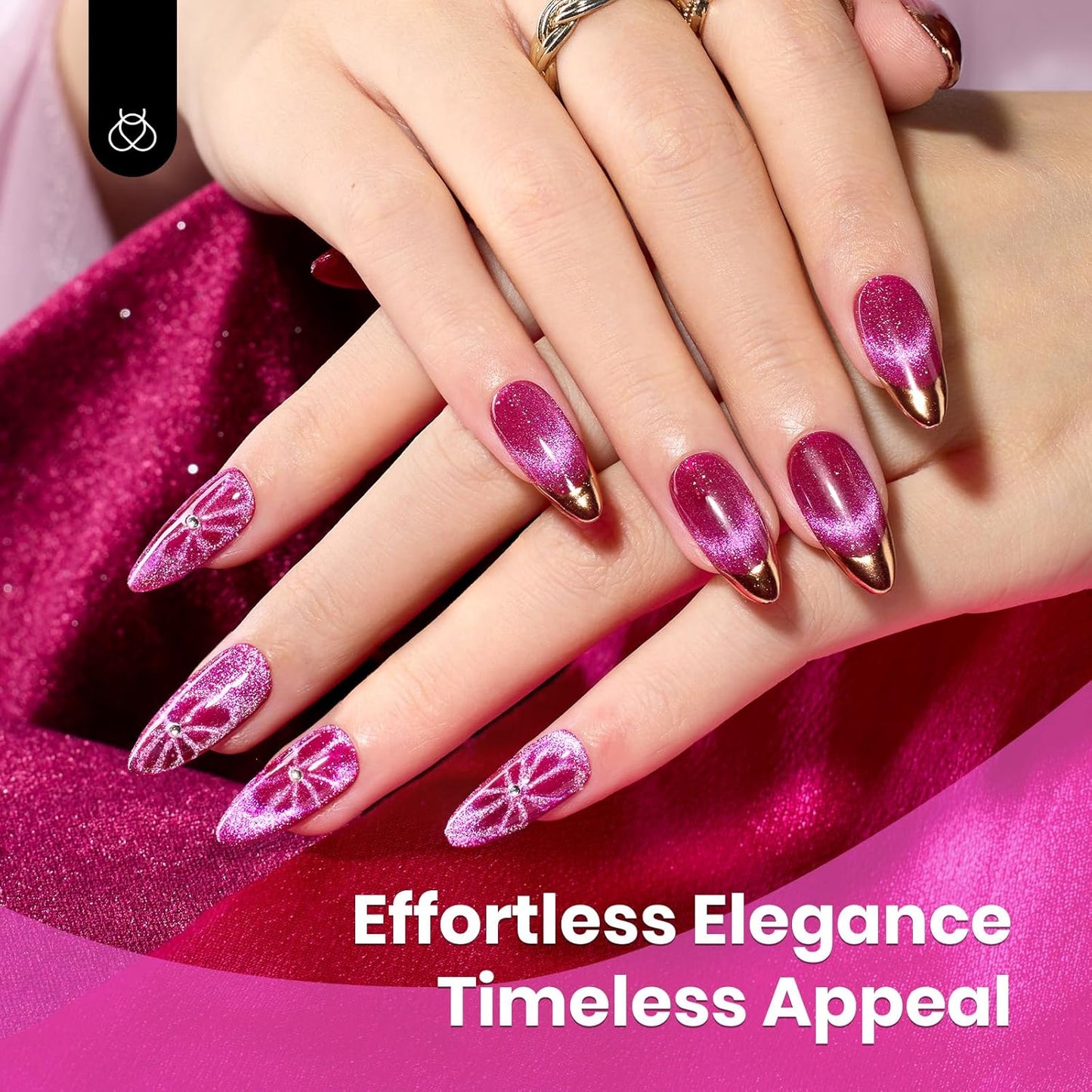 Beetles Hot Pink Gel Nail Polish - 15ML Summer Hot Pink Cat Eye Glitter Gel Polish with Magnet Soak Off UV Shimmer Velvet Gel Berry Stardust Series French Nail Art Manicure Gifts for Women-Velvo Beauty