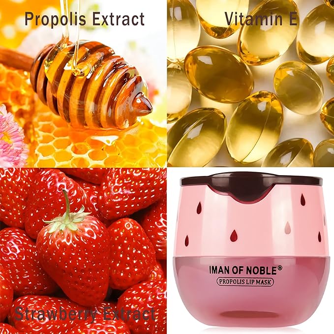 2PCS Strawberry Sleeping Lip Mask,Bee Lip Balm Lip Mask Honey Pot Propolis Moisturizing Lip Balm with Stick,Plumping Lip Hydrating Prevention Dry & Cracked Lip Scrubs Exfoliato Lip Wrinkle Care-Velvo Beauty
