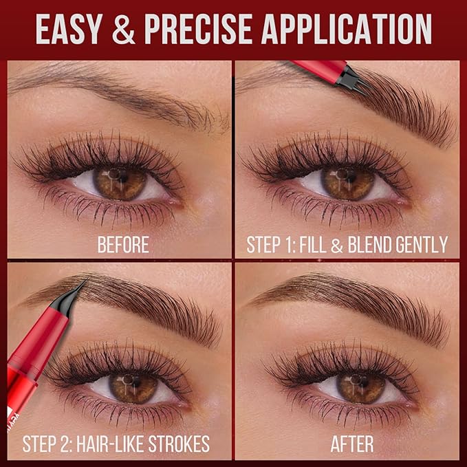 Vevivia Eyebrow Pencils for Women - Eyebrow Pen with Dual-Brush-Tip & Curved Tip for Natural Fuller-Looking Brows, Precise Hair-Like Strokes for All Brow Types, Last All-Day Brow Makeup, Dark Brown-Velvo Beauty